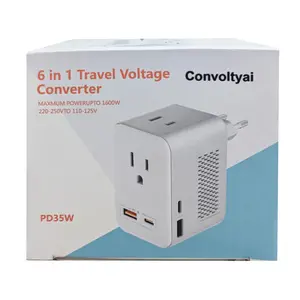 Convoltyai 1600W Voltage Converter US to Europe with PD 35W 2 USB Port 2 USB C, 220V to 110V Converter International Universal Travel Adapter, Power Converter for European Travel Plug US to Europe (White)