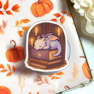 Sleeping Dragon on Books Phone Grip | Fantasy Bookish Phone Holder Stand | Cozy Reader Gift, Cute MagSafe Phone Grip