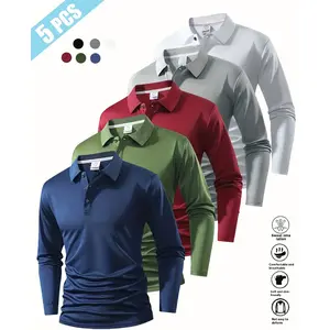 Spring And Autumn Men's Long Sleeve Shirt 5 Piece Set Solid Color Light Board Multi-Color Shirt Casual Sports Top For Men Perfect for travel & work Medium Size Athleisure Street Fit