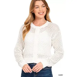 Zenana Button Down Lightweight Crochet Cardigan Sweater