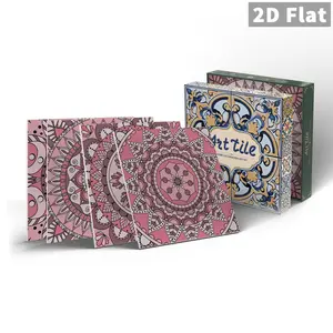 Art Tile 24 Pieces Wall Stickers Pink Mandala Peelable & Stick Tile Decals Gift Box Included Waterproof Oil Resistant Vinyl Foam Art for Kitchen Bathroom Living Room Vintage Home Decor Backsplash