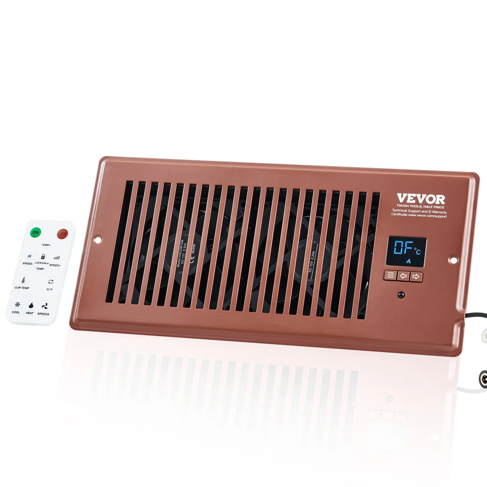 【Summerfinds】VEVOR BT-DF0410RCAS Rectangular Register Booster Fan for HVAC Users, Lightweight Aluminum Frame, 4x10 in Fit, 26 Ft/8 M Remote Range, Thermostatic Control, Adjustable Speed, 100 CFM Flow, Silent Brown Heating & Cooling Vent Fan