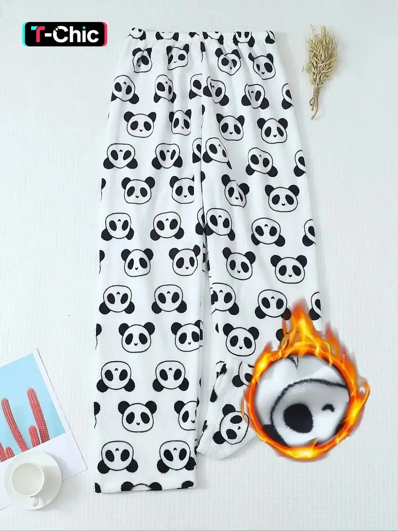 Women's Winter Cute Panda Print Soft Comfortable Flannel Pajamas Pjs Lady Fitted Casual Sleepwear Cozy Animal Pattern Loungewear Pants Womenswear Homewear casual essential classic fit essential wardrobe