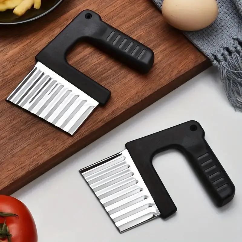 1pc Stainless Steel Manual Potato Slicer with Wavy Blade - Ergonomic Handle for Uniform Curly Fries, Hash Browns & Curled Slices - Durable Kitchen Tool for Home Cooks - Easy-Use Specialty Kitchen Utensil