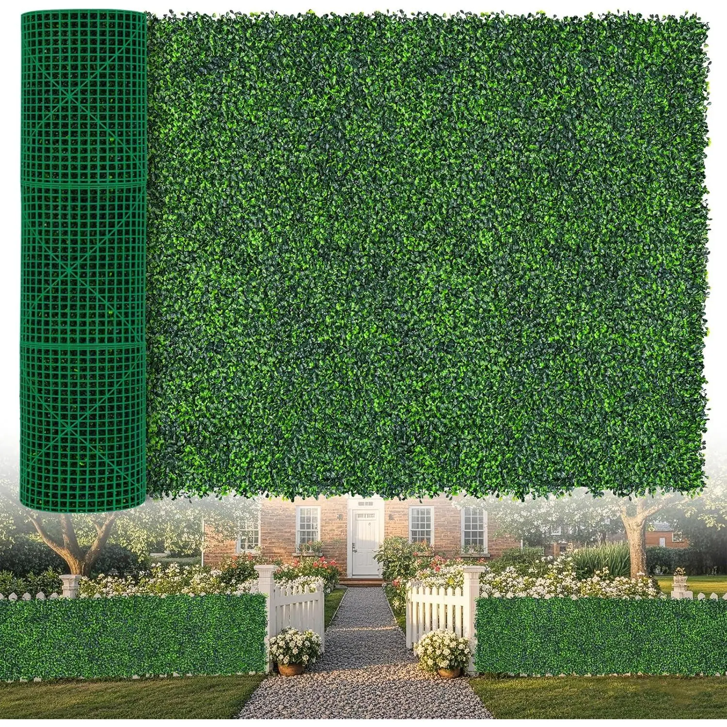 UV-Resistant Synthetic Boxwood Roll - 48x120in, 40 sqft, 40 Zip, Artificial Grass Panels, Faux Ivy Grass Wall Backdrop, Easy Installation, Manufacturer Warranty, Evergreen Decor for Restaurants, Office Decor, Any Space