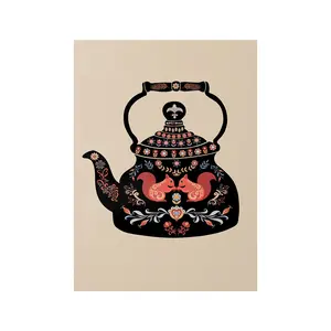 Unframed Nordic Folk Teapot Coffee Pot Print Poster, For Bedroom Living Room Corridor, Ideal Gift For Hanging Decor, Any Occasions