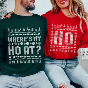 Where's my Ho's Couples Sweatshirt Funny Couples Ugly Christmas Sweater, Couples Matching Ugly Christmas Sweater, Xmas Gift Crewneck