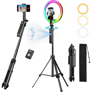 Upgraded Auto   Tripod 360? Rotation with Stand, 10" RGB Ring Light Phone Tripod & Selfie Stick with Remote and Gesture Control, No App, Built-in  Camera for Video/Live Streaming