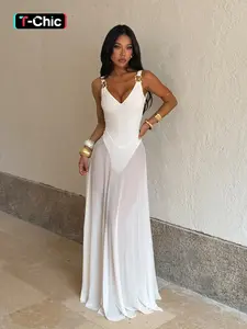 Fitted A-Line Dress with Sheer Mesh Detail, Sexy Feminine Vacation Style Dress for Women, Ideal for Summer Parties and Beach Getaways