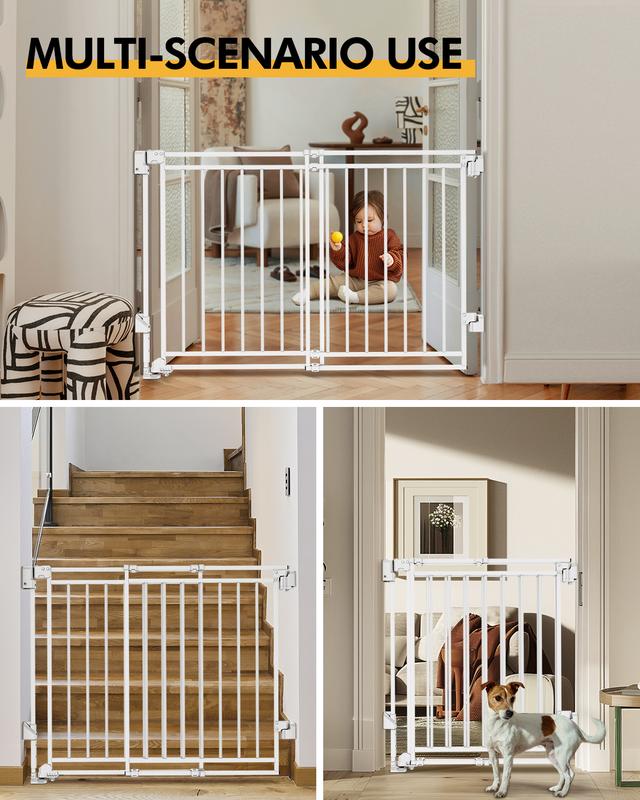 Baby Gate for Stairs Doorways & Kitchen, 26.4"-43" W x 29" H, No Bottom Bar Dog Gate, One-Handed Auto-Close, Hardware Mount Safety Gate for Dogs & Toddlers, Black