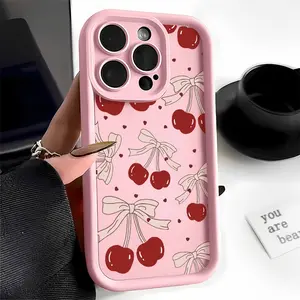 Cherry Bow Pattern Case for iPhone 17 Pro Max 16 16e 15 14 Plus 13 12 Mini 11 Air X XS Pattern Soft TPU Rubber Camera Protection Rugged Mobile Phone Cover Gift 2D printing