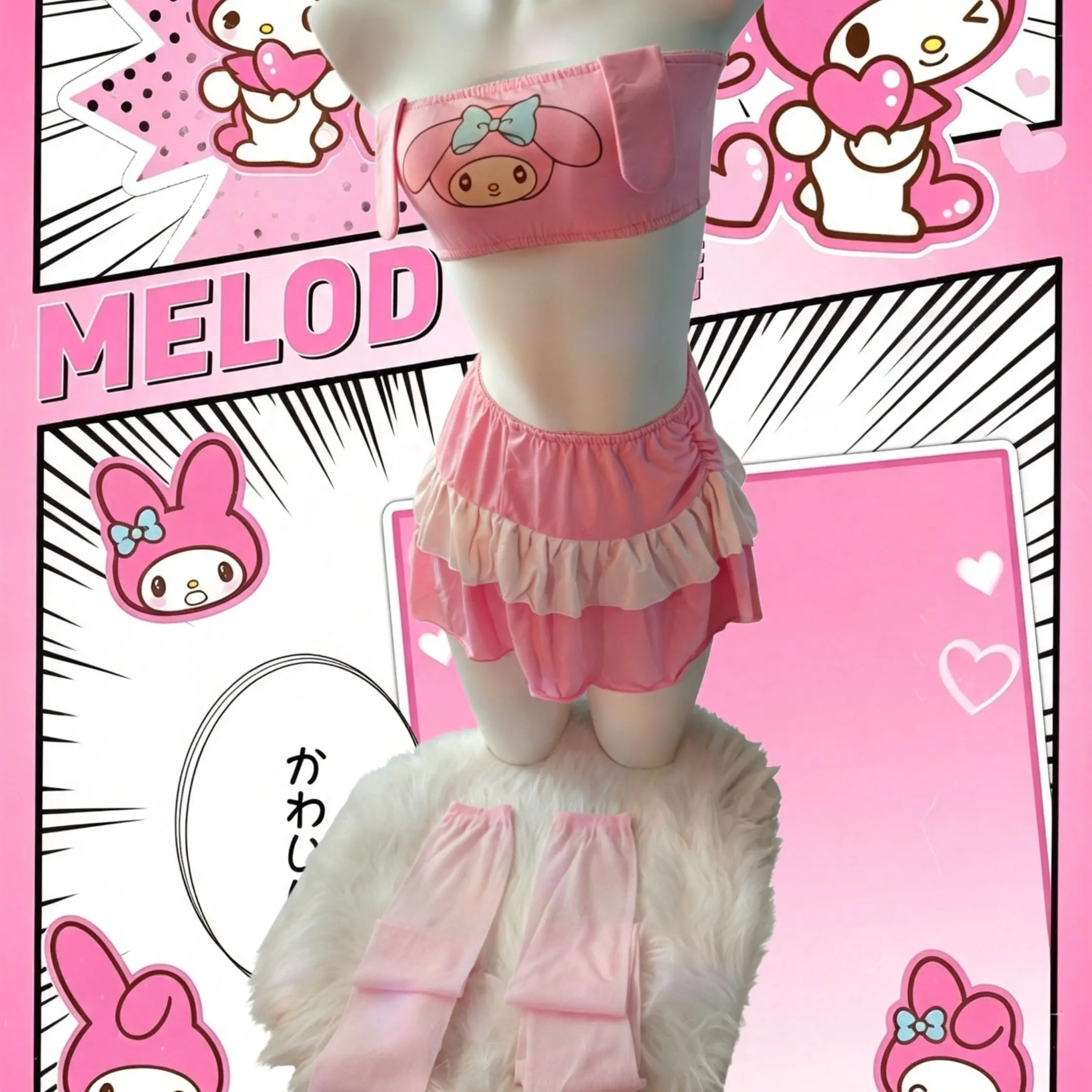 Pink My‑Melody Cartoon Cosplay Costume 2 piece sets