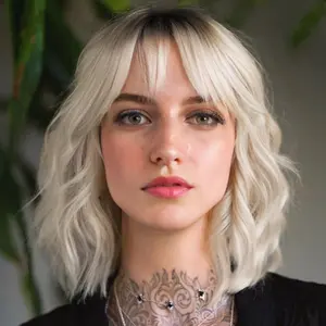 BESTUNG Short Blonde Bob Wigs for Women Wavy Ombre Grey Blonde Wig with Bangs Ash Blond Wig Synthetic Hair Water Wave Medium Length Colorful Wigs（12 Inches）