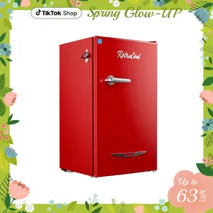 Upstreman retro mini fridges BR321 PRO 3.2 Cu.Ft with Bottle Opener Energy Saving Adjustable Thermostat Metal Handle LED Lamp Small Refrigerator for Bedroom Office Dorm Mini Fridge Freezer Mini Refrigerator pantry drink fridge skincare fridge