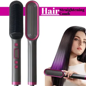 Professional Straightening Comb, Ceramic Flat Iron Brush, Fast Heating, Adjustable Temperature, Dry & Wet Use, Best Gift for Women