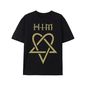 Him Ville Valo Band Black & White Heartagram T-Shirt - Gothic Rock Style, 100% Cotton, Short-Sleeve Casual Streetwear for All Seasons