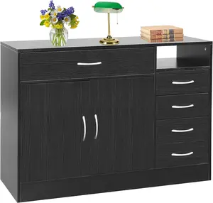 HomVent Hairdressing Dresser Cabinet Barber Salon Stations Hair Styling Cabinet Beauty Salon Storage Organizer Spa Furniture with Double Doors Five layer Rolling Storage Drawer 1 Open Shelf (Black A) storage  cabinets