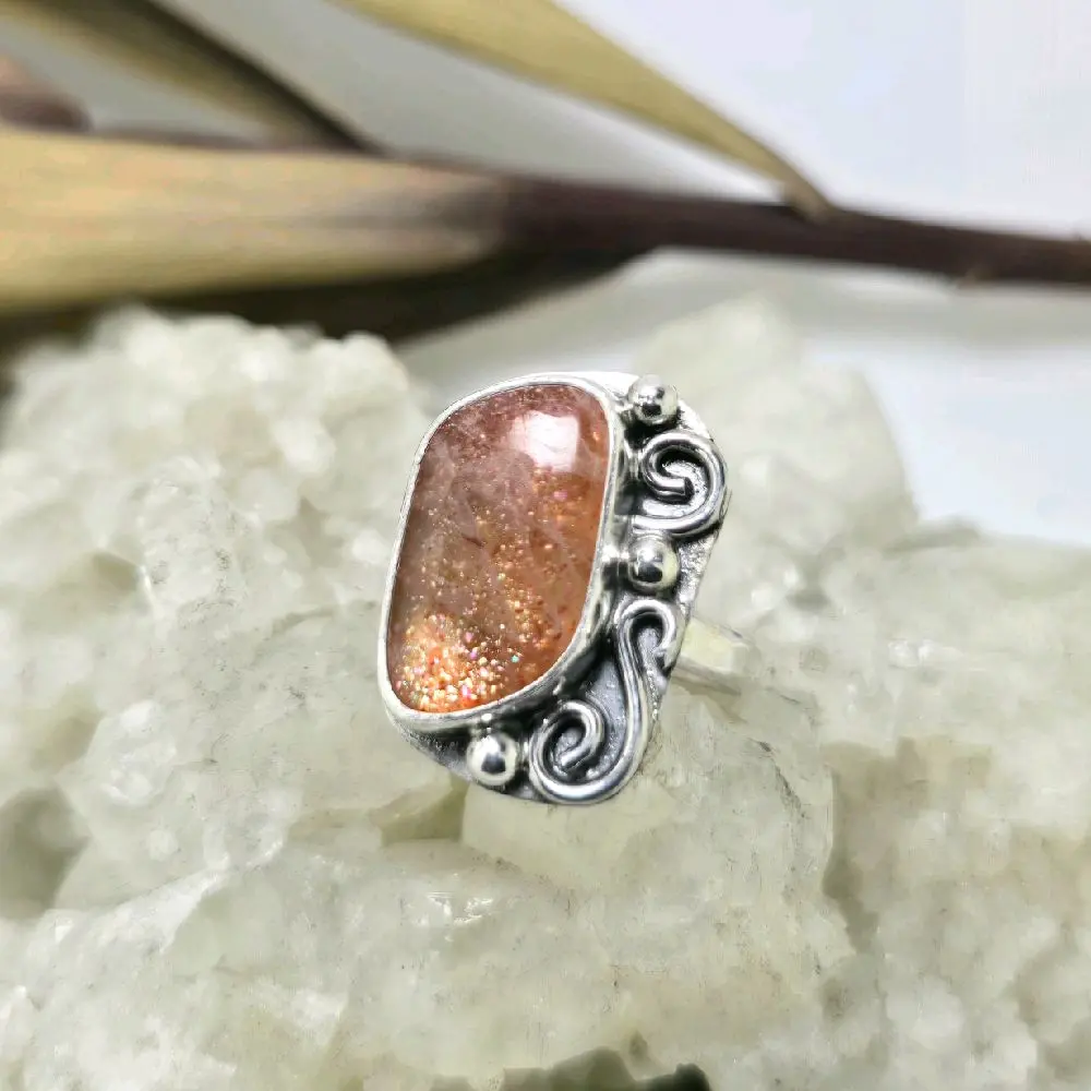 Jen's Jewels Size 6 Sunstone and Sterling Silver Ring, Ring Size 6, Sunstone Ring