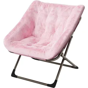 Comfy Collapsible Saucer Chair for Bedroom – Soft Faux Fur Accent, Sturdy Metal Frame, No Assembly Required, 300 lbs Capacity – Perfect for Living Room, Dorm, Apartment, Small Spaces, Indoor Lounge & Reading, Pink