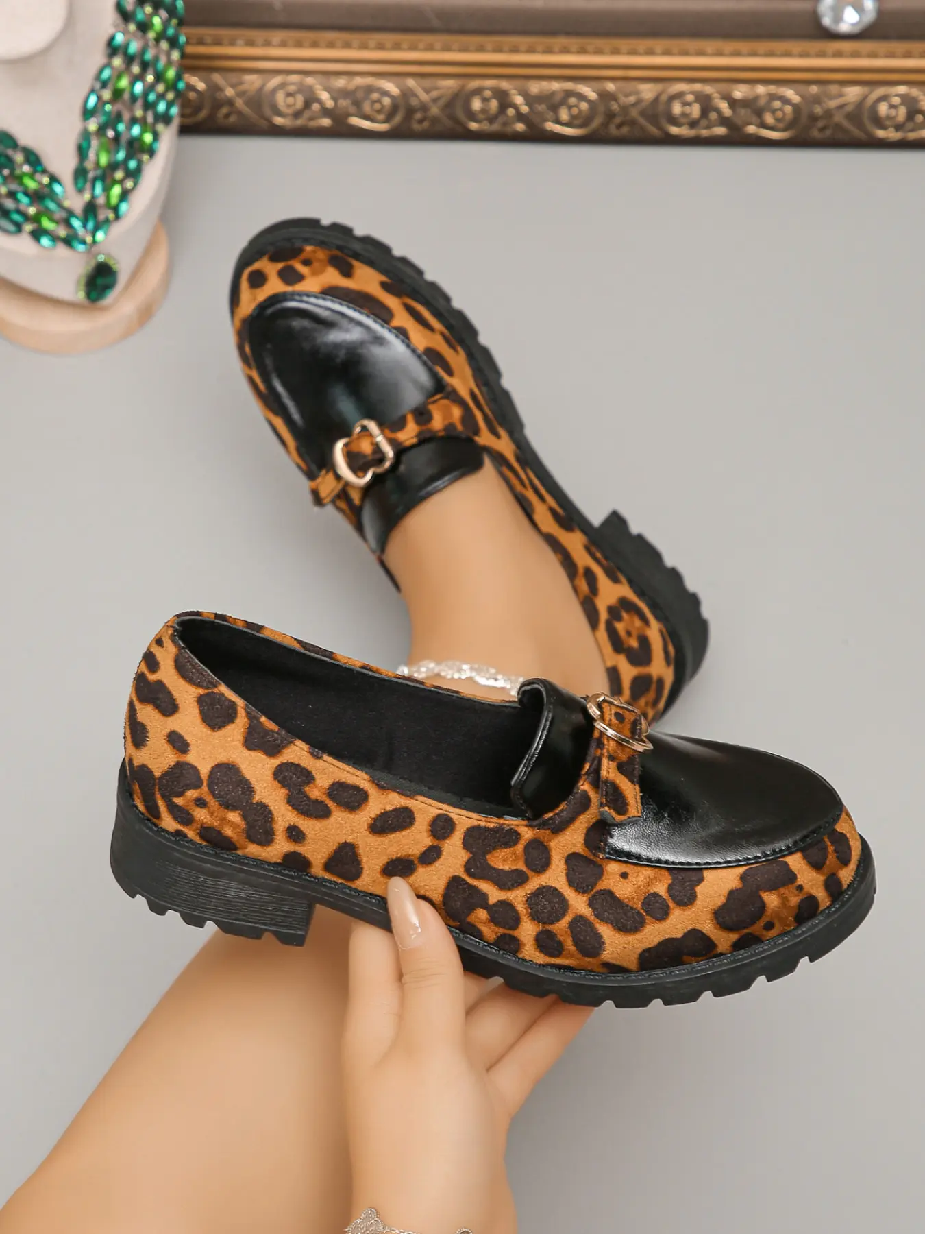 Women's 2026 New Fashion Leopard Print Loafers, Flat PU Leather Shoes, Casual Comfortable Lightweight Round Toe Sneakers, Walking Shoes for Daily Wear-