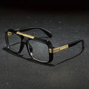 Chic Full-Frame Retro Eyeglasses - Black & Golden Color Block, Fashionable Zinc Alloy Party Glasses for Men & Women, Decorative Non-Prescription Accessory