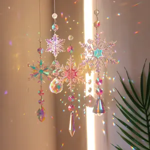 Christmas Colorful Snowflake Crystal Sun Catcher – Ice Pillar Pendant for Windows & Christmas Tree, Festive Party Decorations