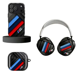 Carbon Fiber Edition M-Sport Series Tech Accessory Set - Custom Protective Case for iPhone, SamSung, AirPods Pro, and Headphones Compatible with iPhone & AirPods, Durable Protective Cover, acing Stripe Car Design for iPhone, Samsung
