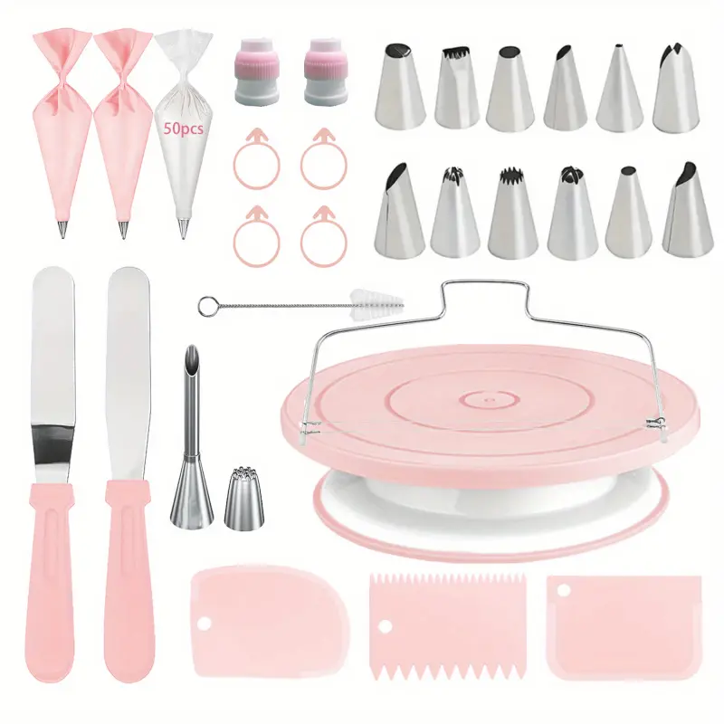 80pcs Stainless Steel Piping Nozzles, Multicolor Cake Decorating Set, Macaron Color, Cake Turntable, Piping Bags, Silicone Rings, Couplers, Cream Smoother, Cream Scraper, Nozzles, Pastries, Cupcakes, Baking Tools, Cake Decorating Kit