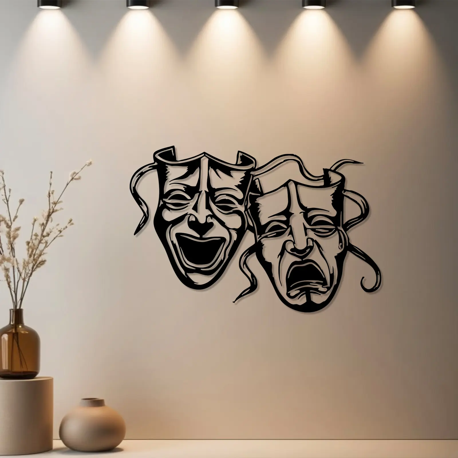 Housewarming Gift 1pc Vintage Comedy and Tragedy Masks Abstract Face Design Desktop Ornaments Statue, Mural, Wall Art, Artwork For Walls - Ideal Gift for Halloween, Wedding, Christmas, Housewarming, Fall Decor, Winter Gift Decoration, Decoration Items