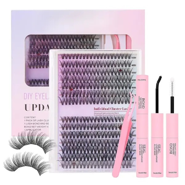 280pcs Lash Clusters Kit 9-16mm 30D 40D 0.07D Individual Lashes Kit with Lash Bond and Seal,Lash Tweezers for Self Use,Natural Cat Eye Lash Clusters