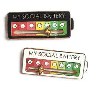 My Social Battery Slider Pins, Cartoon Pattern My Social expression Brooch, Funny Social Battery Pin for 7 Days, Work, Cute Expression Mood Pins for Introverts Interactive, Slider Pins for Jackets, Backpacks, Bags, Creative Accessories as Gifts