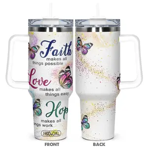 Butterfly & Letter Pattern Tumbler, 1 Count Stainless Steel Insulated Cup, Drinking Cup for Home Office School, Gift for Friends & Family, Drinkware