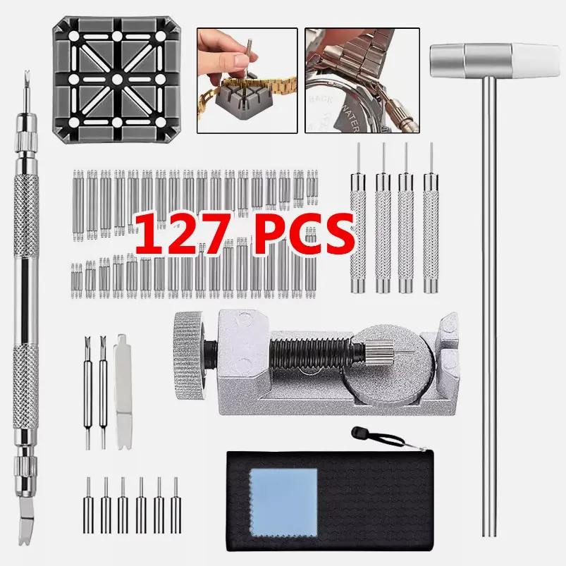 Adjust Watch Band Strap Bracelet Link Pin Remover Repair Resizing Tool Kit - 127x Adjustable Tool for Repairing and Resizing Watches, Watch Link Removal Kit, Adjustment Watch Repair Tools