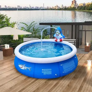 Shark-Themed Inflatable Pool with Water Spray - Large Round Swimming Ring for Outdoor & Indoor Use, Perfect for Parties, Villas, and Garden Fun