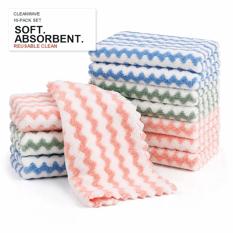 10-Pack Striped Cleaning Cloths, Soft Absorbent Reusable Dish Rags for Kitchen, Bathroom, Glass, Countertops & Appliances, Multi-Color Household Cleaning Towels