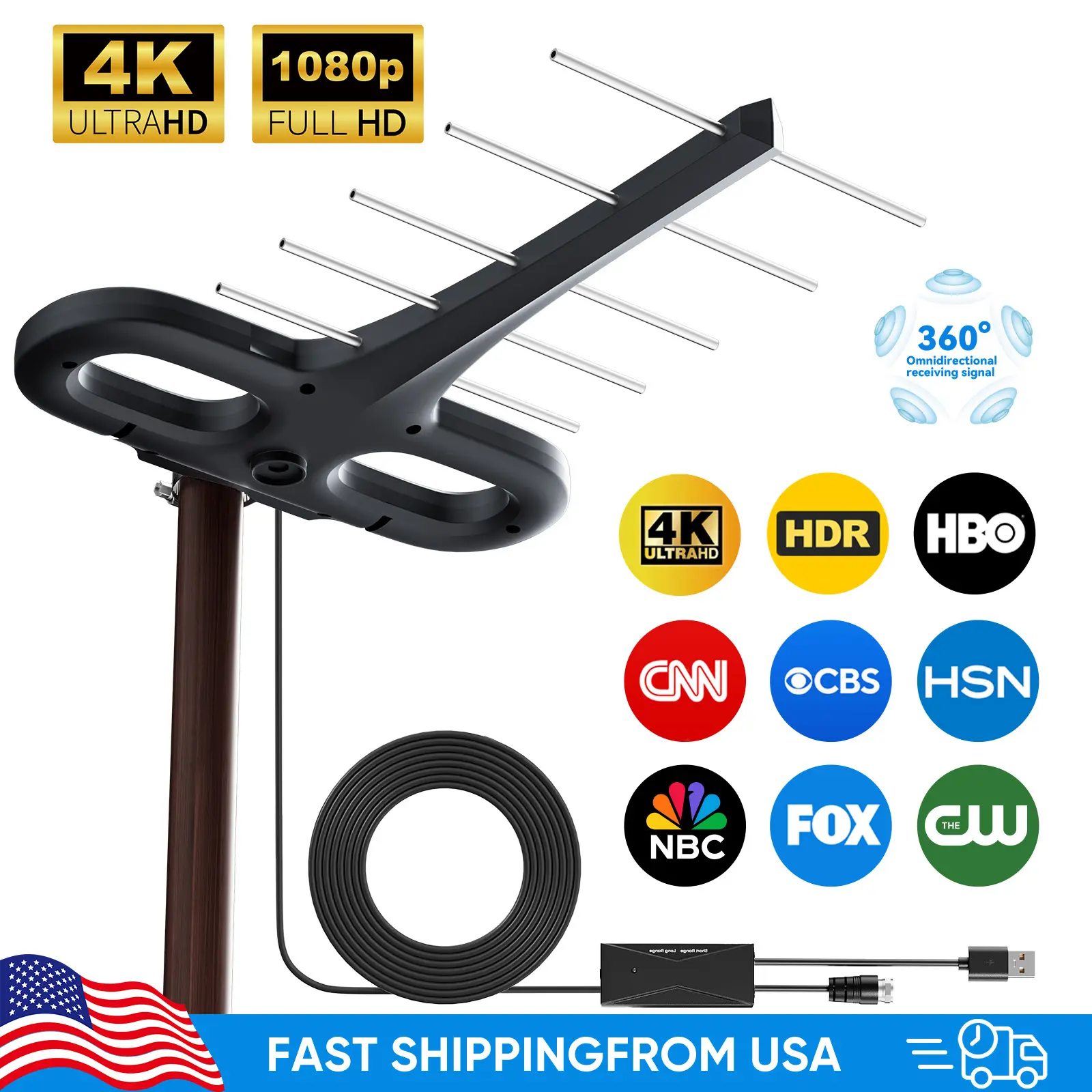 2026 Digital HD TV Antenna Outdoor, Long Range with UHF/VHF , Supports 4K, 1080P, Smart and Older TVs , Outdoor TV Antenna , Easy Installation for Home & RV , No Monthly Bill, Enjoy Local Channels，SummerVibes summerwins