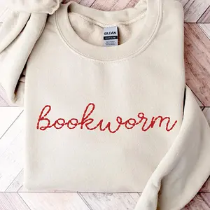 Bookworm Embroidered Sweatshirt, Reading Teacher Sweatshirt, Book Lover Sweater, Librarian Gift for Women