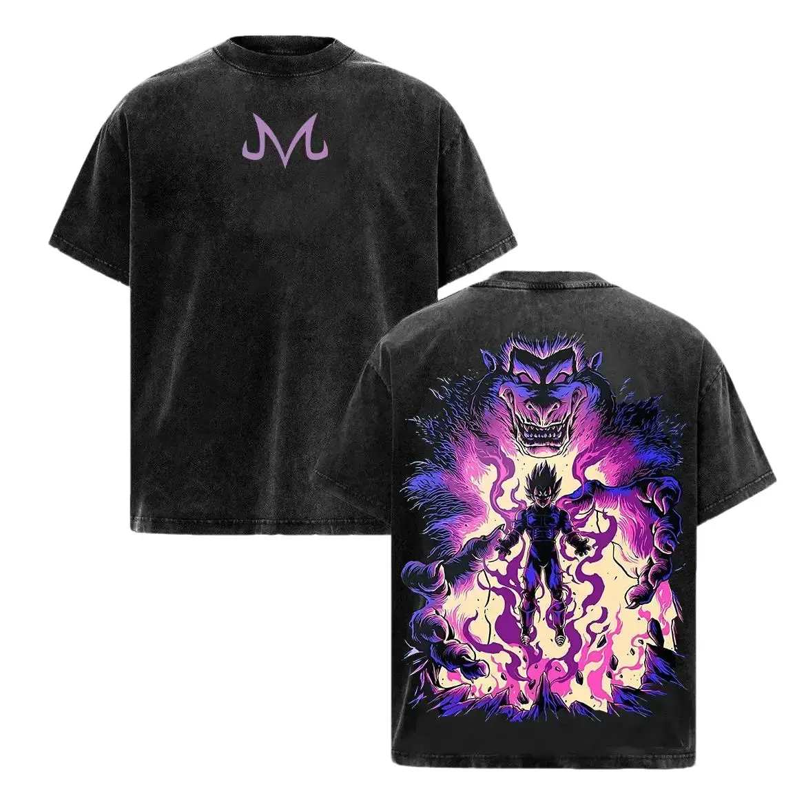 Majin Vegeta DBZ Retro Vintage Acid Washed Lightweight Cotton T-Shirt Unisex Oversize Anime Manga Graphic Tee Round Neck Short Sleeve Summer Casual Everyday Top Machine Washable Streetwear Merch Gift For Anime Fans Weeaboo Y2K Japanese Pop Apparel