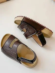 Simple Double Strap Sandals, Strappy Sandals with Velcro Back Strap, Breathable Versatile Unisex Kids Casual Beach Shoes, Comfortable Comfy Summer Footwear, Strapy Sandals