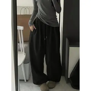 "Black Oversized" Wide Leg Sweatpants - Women's Casual Baggy Lounge Pants