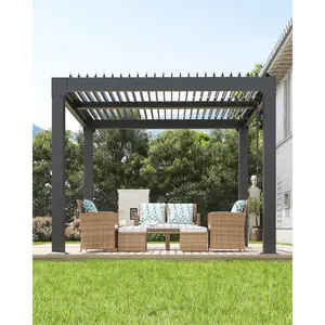 Garvee Louvered Pergola 10 ft x10' , Outdoor Pergola with Adjustable Louvered Roof, Reinforced Aluminum Frame,  Integrated Drainage System, Hardtop Gazebo for Patio, Deck, Gray