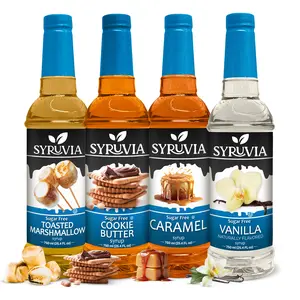 Syruvia Sugar Free Coffee Syrup Variety Pack – Toasted Marshmallow, Cookie Butter, Caramel & Vanilla – Gluten-Free, Kosher, 25.4 fl oz Bottles – Ideal for Home Cafe Drinks & Desserts (4-Pack)