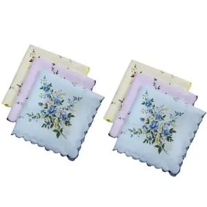 6-piece vintage handkerchief, elegant floral print, wavy edge, versatile and reusable women's accessory, suitable for tea parties, weddings, and home decor