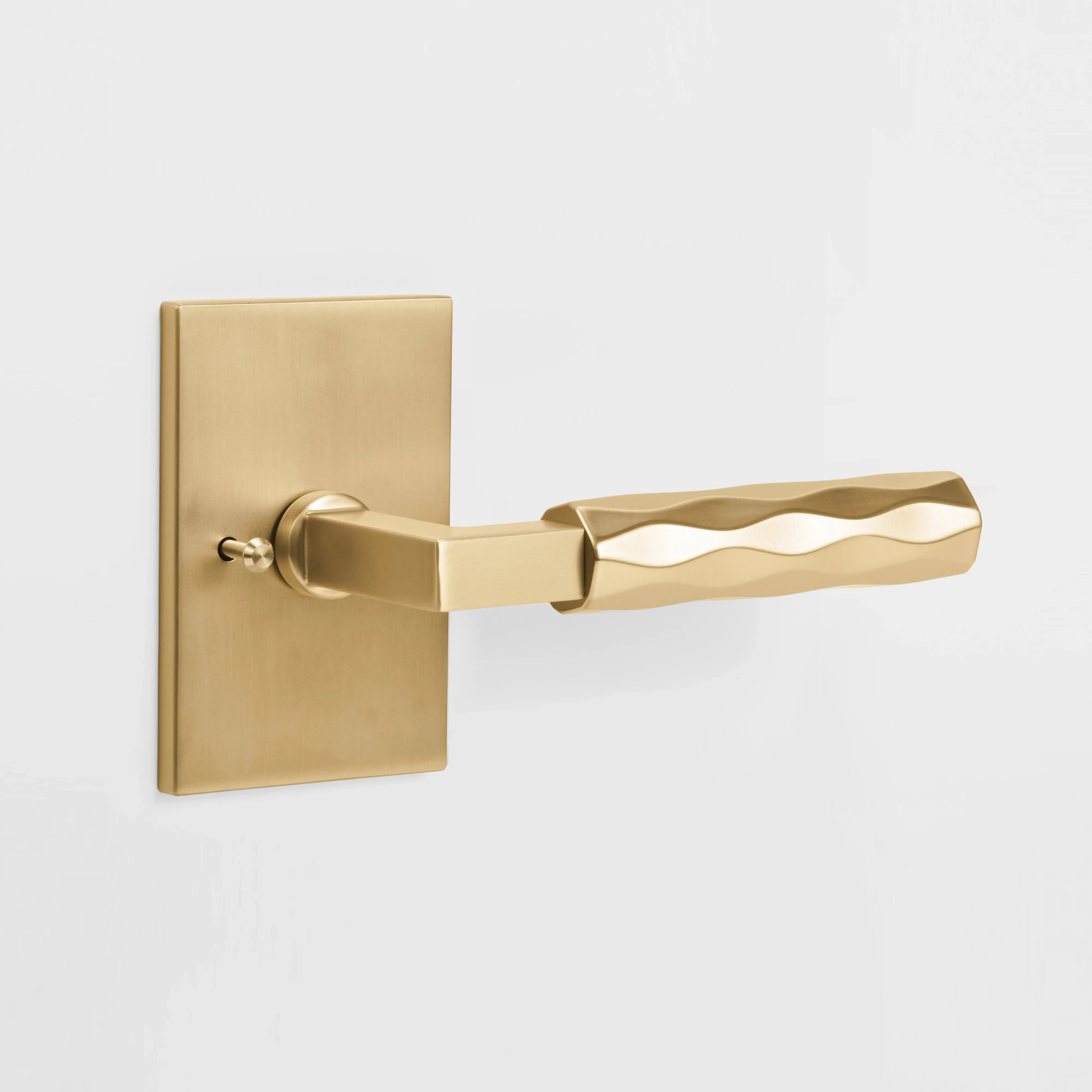 Hailey Champagne Gold Modern Bed/Bath Interior Door Handle with Rectangular Rosette and Concealed Screws (Privacy)