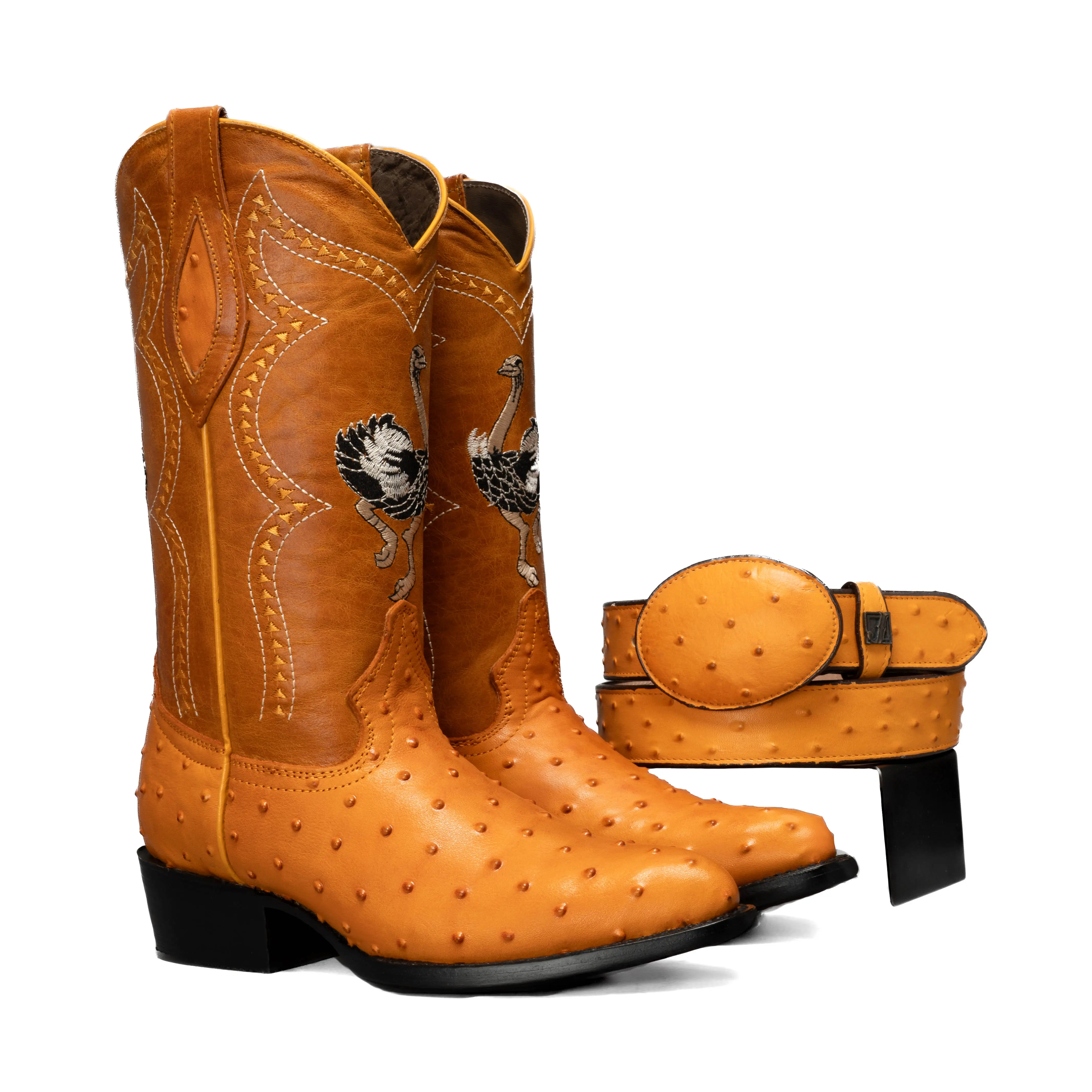 Classic Cowboy Boot Premium Leather J Toe Ostrich Print Cut