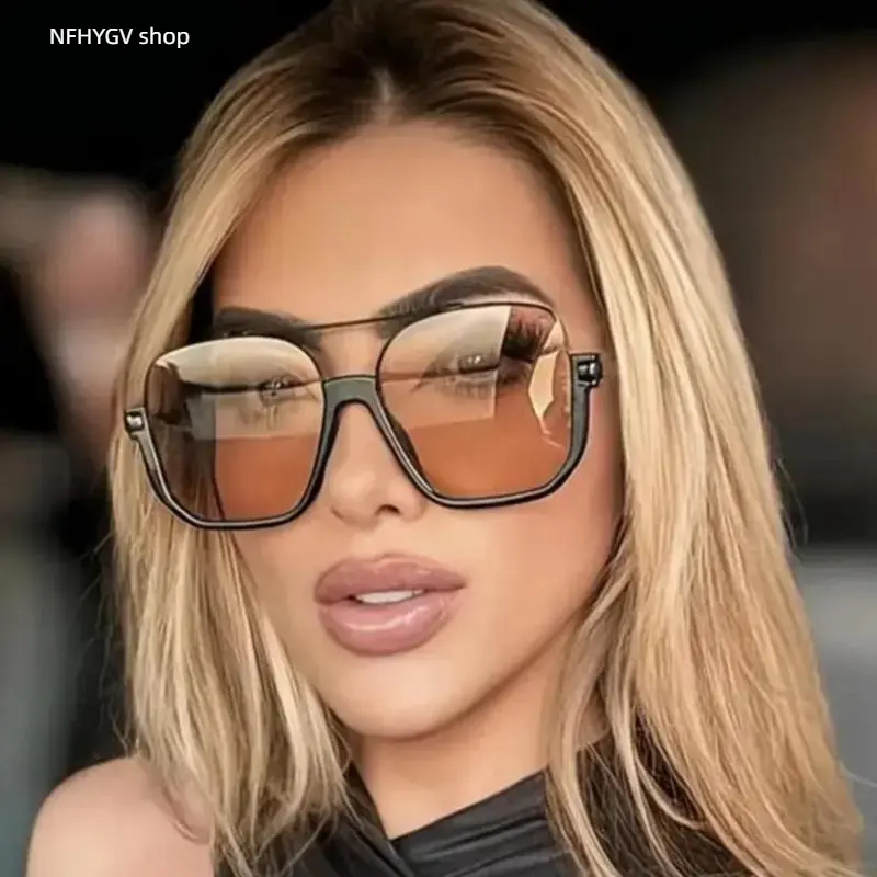 Fashion Accessories, Women's Full-View Sunglasses, Oversized Semi-Rimless Wrap-Around, Tinted Blue Light Blocking Lens, Practical Shades for Daily Outdoor Use