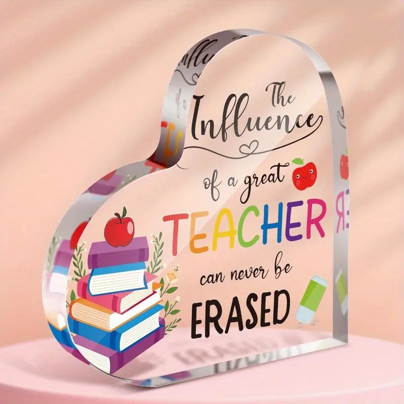 Acrylic Heart-Shaped Desk Decoration - Teacher Appreciation Gifts & Back to School Souvenir, Thank You Gift for Classroom or Home Signs