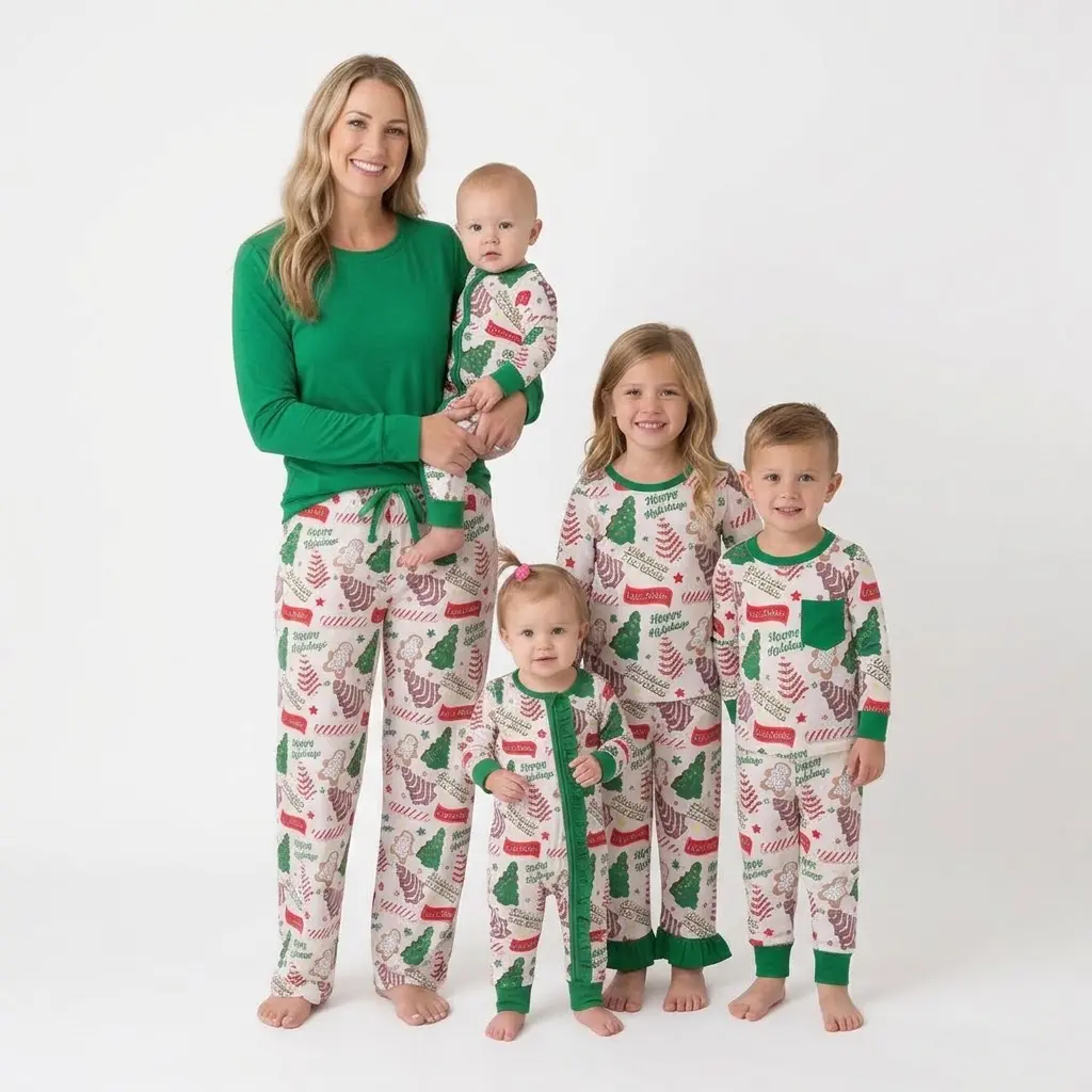 Boys' Round Neck Long Sleeve Family Matching Pyjama Set - Coordinated Festive Holiday Party Sleepwear for Family Fun, Crew Neck, Multi-Size Fit, P0490 Kids' Sleepwear Matching Sets, Pajamas