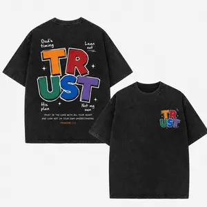 🌈 Trust Proverbs 35 Colorful Christian Washed Black Tee, Graffiti Style Oversized Faith Top, Trust in the Lord Religious Wear #TrustGod  streetwear gift