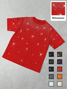 Men's Gothic Cross Rhinestone Embellished T-Shirt | Lightweight Breathable Polyester, Black Base with Sparkling Rhinestone Star & Cross Print, Oversized Fit, Y2K Streetwear Casual Tee, Ideal for Party, Night Out, Urban Street Style & Edgy Looks